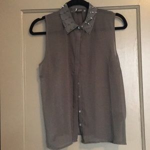 Sheer shirt with spike collar